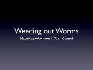Weeding out Worms
 Ma.gnolia’s Adventures in Spam Control