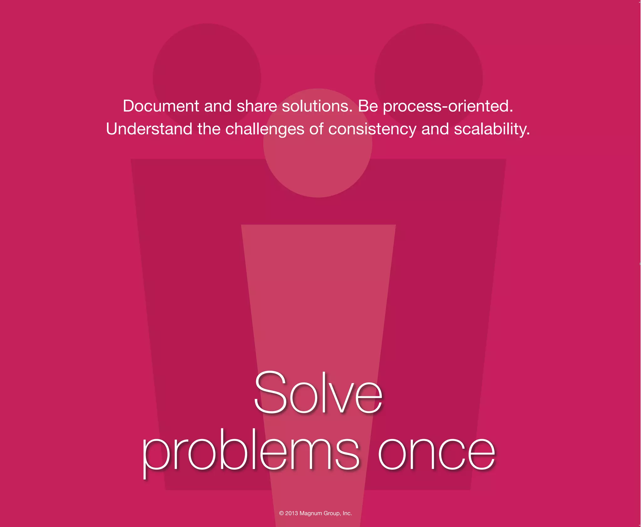 © 2013 Magnum Group, Inc.
Document and share solutions. Be process-oriented.
Understand the challenges of consistency and scalability.
Solve
problems once
Magnum Fundamentals Flipbook.indd 3 12/10/13 2:18 PM
 