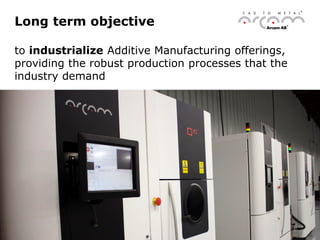2016-04-11 26
Long term objective
to industrialize Additive Manufacturing offerings,
providing the robust production processes that the
industry demand
 