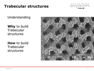 2016-04-11 8
Trabecular structures
Understanding
Why to build
Trabecular
structures
How to build
Trabecular
structures
 