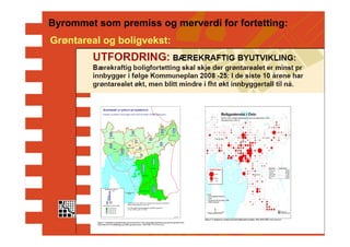 Byrommet som premiss og merverdi for fortetting:
Grøntareal og boligvekst:
 