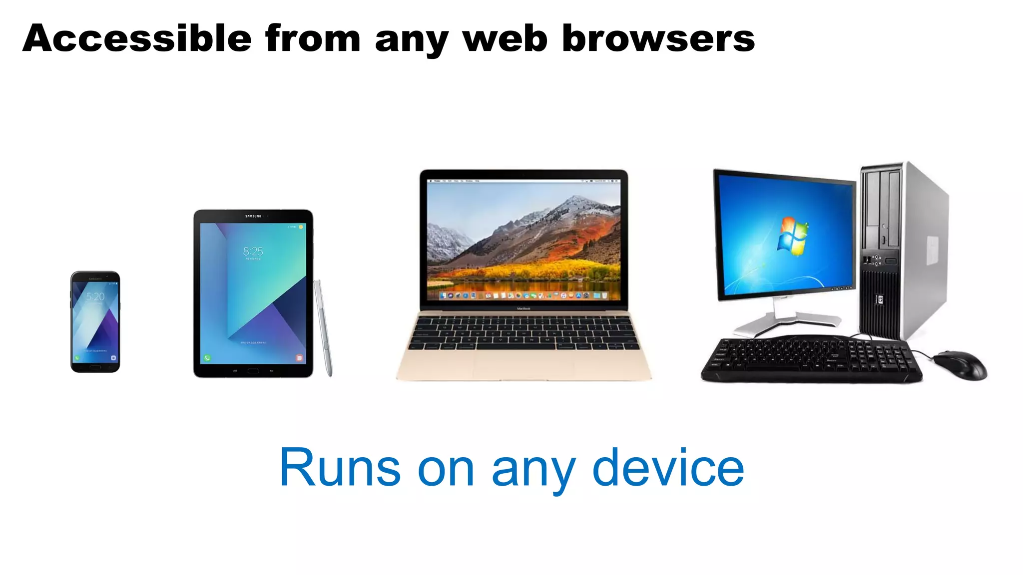 Runs on any device
Accessible from any web browsers
 