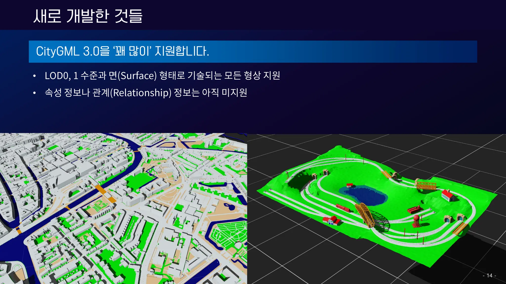 CityGML 3.0을 ‘꽤 많이’ 지원합니다.
•
•
새로 개발한 것들
- 14 -
 