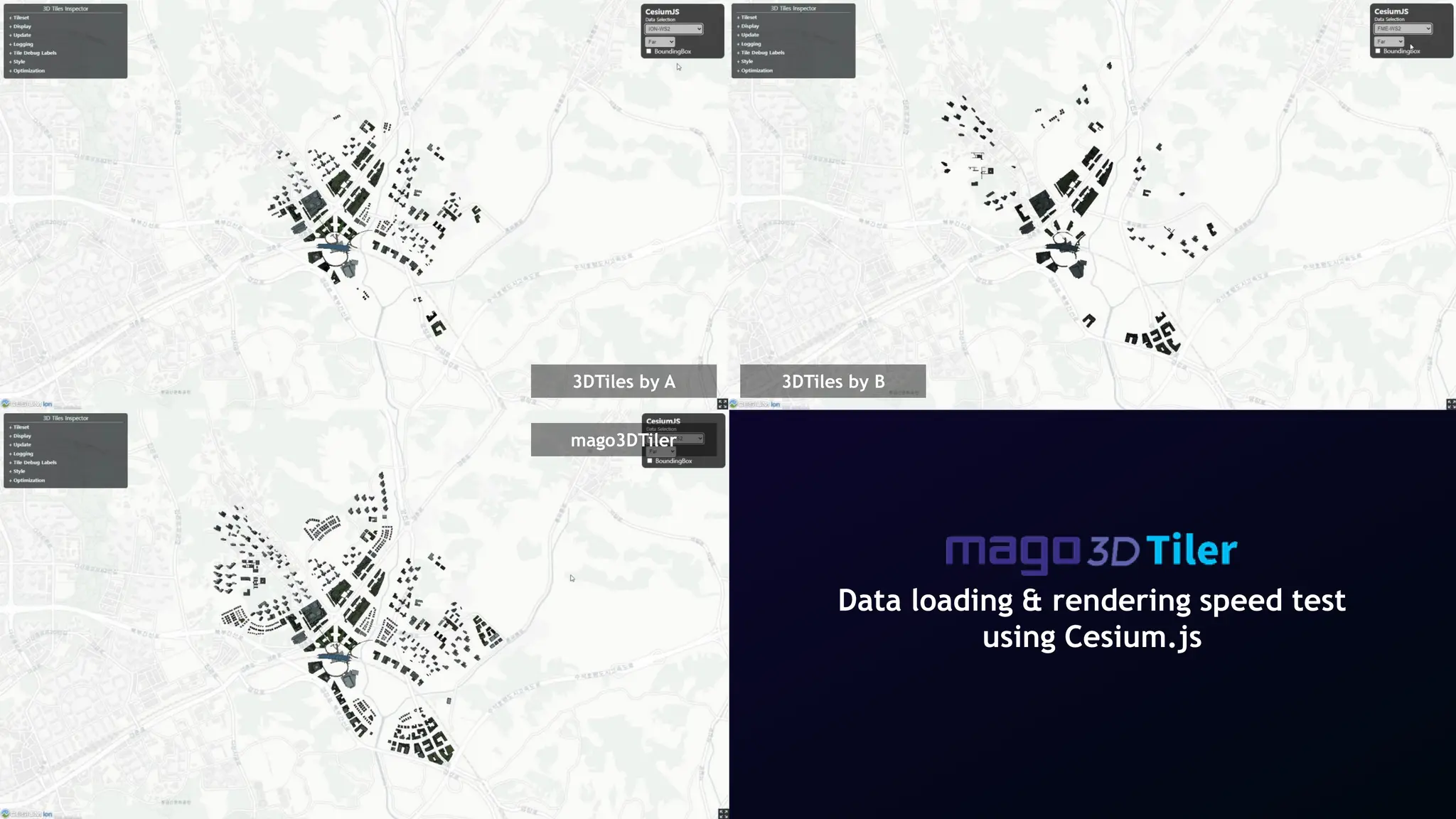 Key Components: mago3DTiler
02. Introduction to mago3D
3DTiles by A 3DTiles by B
mago3DTiler
Data loading & rendering speed test
using Cesium.js
 