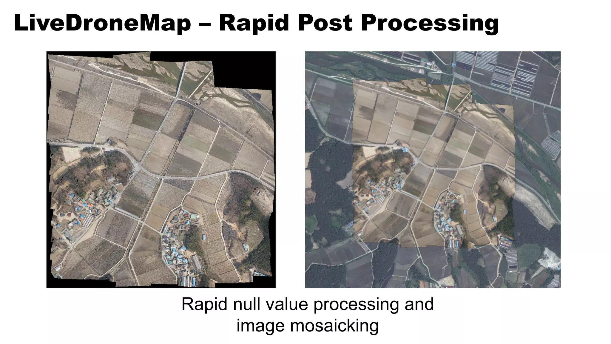 LiveDroneMap – Rapid Post Processing
Rapid null value processing and
image mosaicking
 