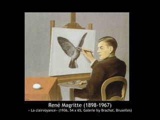René Magritte (1898-1967)
« La clairvoyance» (1936, 54 x 65, Galerie Isy Brachot, Bruxelles)
 