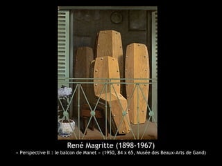 René Magritte (1898-1967)
« Perspective II : le balcon de Manet » (1950, 84 x 65, Musée des Beaux-Arts de Gand)
 