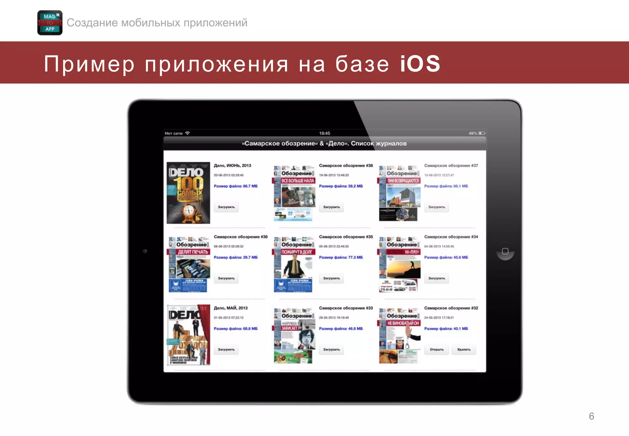 Создание мобильных приложений

Пример приложения на базе iOS

6

 