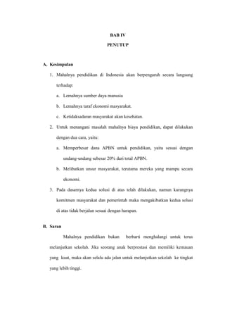 Makalah Mahalnya pendidikan