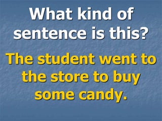 What kind of
sentence is this?
The student went to
  the store to buy
    some candy.
 