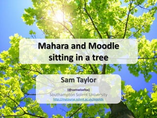 Mahara and Moodle
sitting in a tree
Sam Taylor
(@samwisefox)

Southampton Solent University
http://mycourse.solent.ac.uk/mootde

 