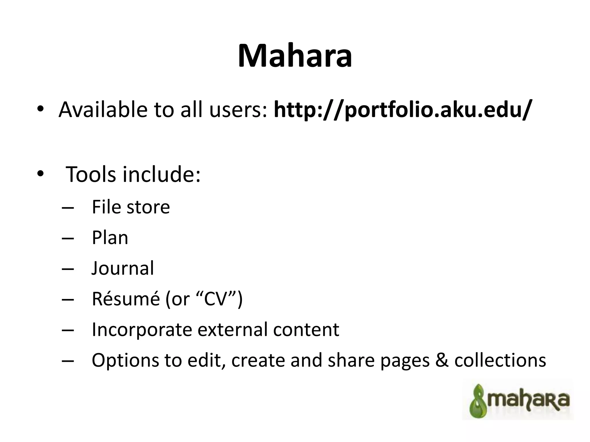 Mahara and ePortfolios | PPT