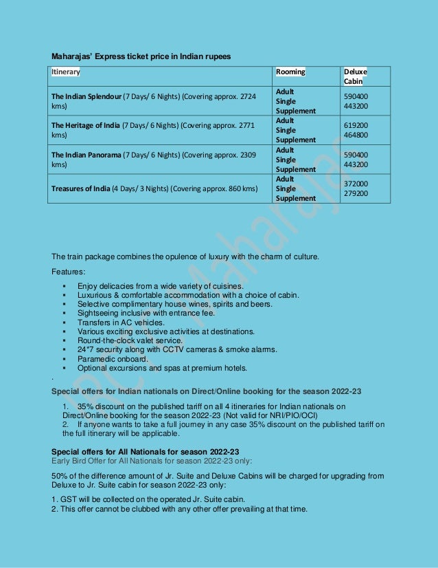 Redefining luxury Maharajas’ Express ticket price in Indian rupees