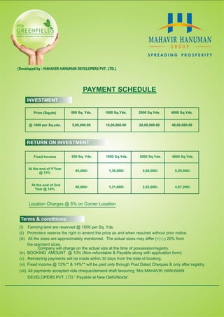 Mahavir Hanuman Green Field  Payment Schedule