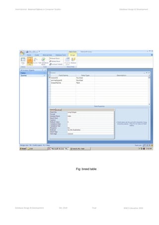 Database Design & Development Dec 2010 Final ©NCC Education 2010
International AdvancedDiploma in Computer Studies Database Design & Development
Fig: breed table
 