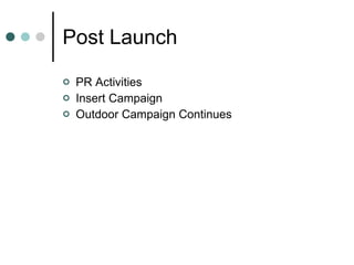 Post Launch PR Activities Insert Campaign Outdoor Campaign Continues 