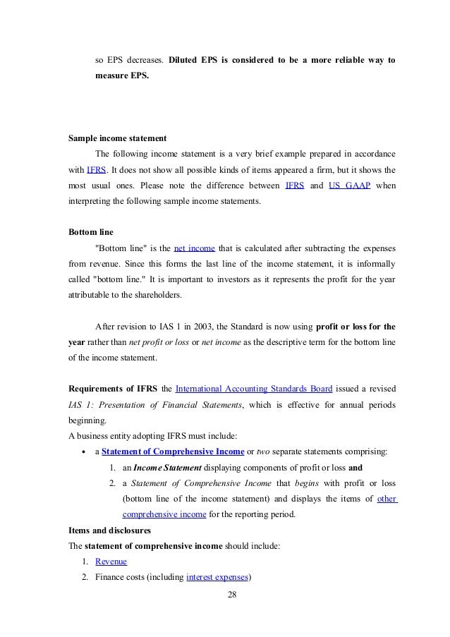 standard profit and loss statement