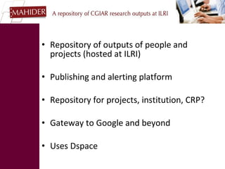 Introducing Dspace @ ILRI