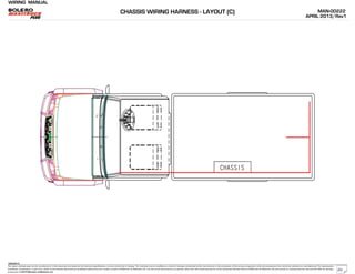 WIRING MANUAL
The repair methods given by the manufacturer in this document are based on the technical specifications, current at the time of release. The methods may be modified as a result of changes introduced by the manufacturer in the production of the various component units and accessories from which the vehicles are manufactured. The reproduction,
translation, transmission, in part of or whole of the present document,are prohibited without the prior written consent of Mahindra & Mahindra Ltd. The use of this document by any person other than the trained personnel, at the Authorized Service Centre of Mahindra & Mahindra Ltd.,will amount to unauthorized use and shall be liable for penalty/
prosecution © 2013 Mahindra & Mahindra Ltd.
MAN-00222
APRIL 2013/Rev1
04022013
CHASSIS WIRING HARNESS - LAYOUT (C)
29
 