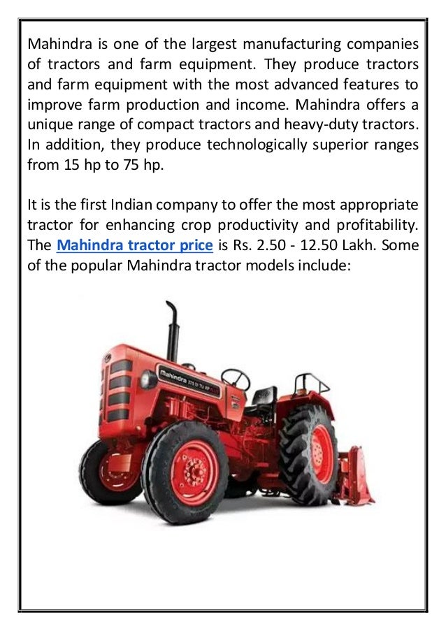 Mahindra Tractor price in India With Specification.pdf