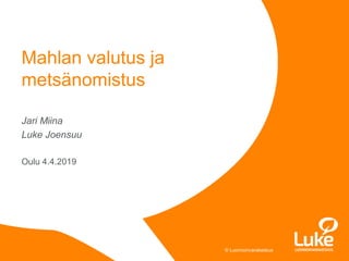 © Luonnonvarakeskus© Luonnonvarakeskus
Jari Miina
Luke Joensuu
Oulu 4.4.2019
Mahlan valutus ja
metsänomistus
 