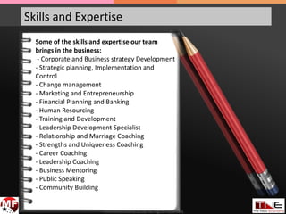 Skills and Expertise
Some of the skills and expertise our team
brings in the business:
- Corporate and Business strategy Development
- Strategic planning, Implementation and
Control
- Change management
- Marketing and Entrepreneurship
- Financial Planning and Banking
- Human Resourcing
- Training and Development
- Leadership Development Specialist
- Relationship and Marriage Coaching
- Strengths and Uniqueness Coaching
- Career Coaching
- Leadership Coaching
- Business Mentoring
- Public Speaking
- Community Building
TheNeweconomy.co.za. All rights reserved.
 
