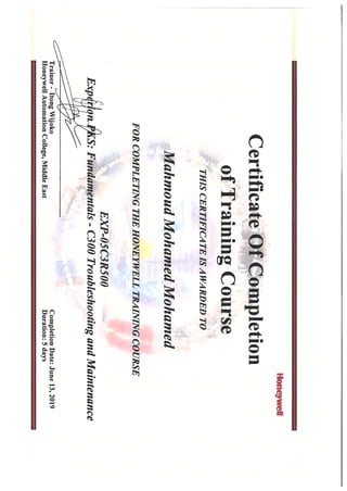 Mahmoud Honeywell Certificate 2