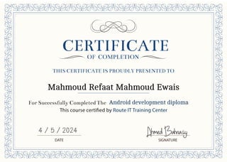 Route android devlopment diploma Certificate | PDF