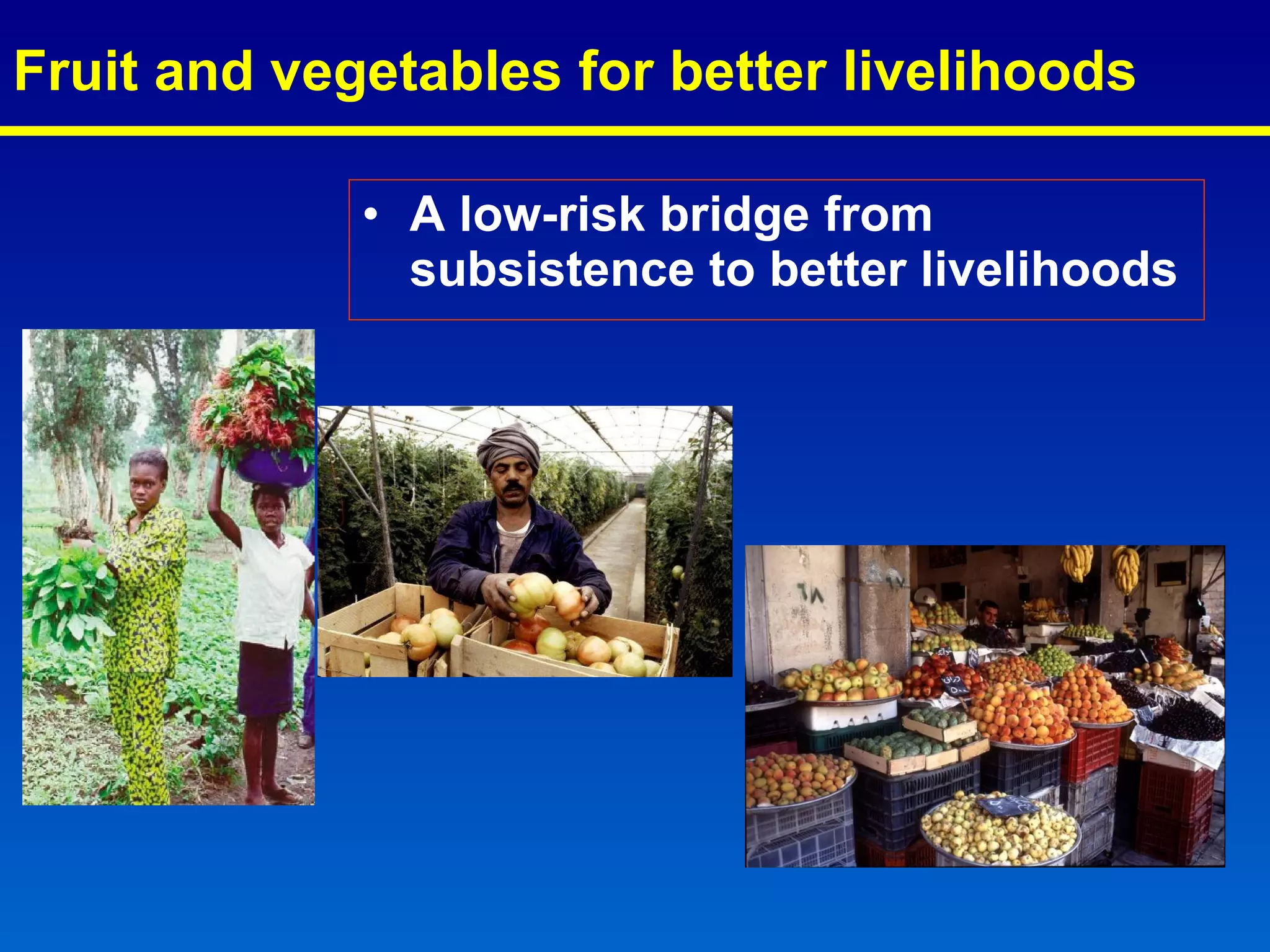 Fruit and vegetables for better livelihoods A low-risk bridge from subsistence to better livelihoods  