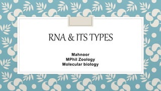 RNA&ITSTYPES
Mahnoor
MPhil Zoology
Molecular biology
 