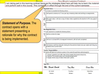 Response to Intervention
www.interventioncentral.org 44
Statement of Purpose. The
contract opens with a
statement presenting a
rationale for why the contract
is being implemented.
 
