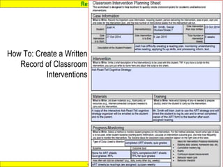 Response to Intervention
www.interventioncentral.org
How To: Create a Written
Record of Classroom
Interventions
76
 