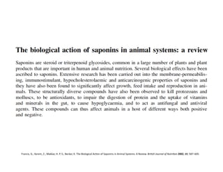 Francis,	
  G.;	
  Kerem,	
  Z.;	
  Makkar,	
  H.	
  P.	
  S.;	
  Becker,	
  K.	
  The	
  Biological	
  AcFon	
  of	
  Saponins	
  in	
  Animal	
  Systems:	
  A	
  Review.	
  Bri=sh	
  Journal	
  of	
  Nutri=on	
  2002,	
  88,	
  587–605.	
  
 