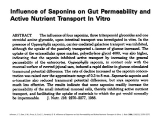Johnson,	
  I.	
  T.;	
  Gee,	
  J.	
  M.;	
  Price,	
  K.;	
  Curl,	
  C.;	
  Fenwick,	
  G.	
  R.	
  Inﬂuence	
  of	
  Saponins	
  on	
  Gut	
  Permeability	
  and	
  AcFve	
  Nutrient	
  Transport	
  In	
  Vitro.	
  	
  J.	
  Nutr.	
  1986,	
  116(11),	
  2270–2277.	
  
 