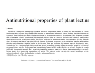 Vasconcelos,	
  I.	
  M.;	
  Oliveira,	
  J.	
  T.	
  A.	
  AnFnutriFonal	
  ProperFes	
  of	
  Plant	
  LecFns	
  Toxicon	
  2004,	
  44,	
  385–403.	
  
 