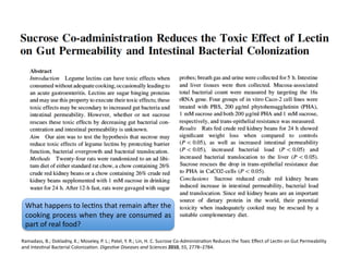 What	
  happens	
  to	
  lecFns	
  that	
  remain	
  amer	
  the	
  
  cooking	
  process	
  when	
  they	
  are	
  consumed	
  as	
  
  part	
  of	
  real	
  food?	
  	
  

Ramadass,	
  B.;	
  Dokladny,	
  K.;	
  Moseley,	
  P.	
  L.;	
  Patel,	
  Y.	
  R.;	
  Lin,	
  H.	
  C.	
  Sucrose	
  Co-­‐AdministraFon	
  Reduces	
  the	
  Toxic	
  Eﬀect	
  of	
  LecFn	
  on	
  Gut	
  Permeability	
  
and	
  IntesFnal	
  Bacterial	
  ColonizaFon.	
  Diges=ve	
  Diseases	
  and	
  Sciences	
  2010,	
  55,	
  2778–2784.	
  
 