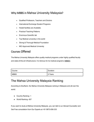 Mahsa University Malaysia 2024-25: Admission, Courses, Fees ...