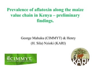 Prevalence of aflatoxin along the maize value chain in Kenya – preliminary findings.  George Mahuku (CIMMYT) & Henry  (H. Sila) Nzioki (KARI) 