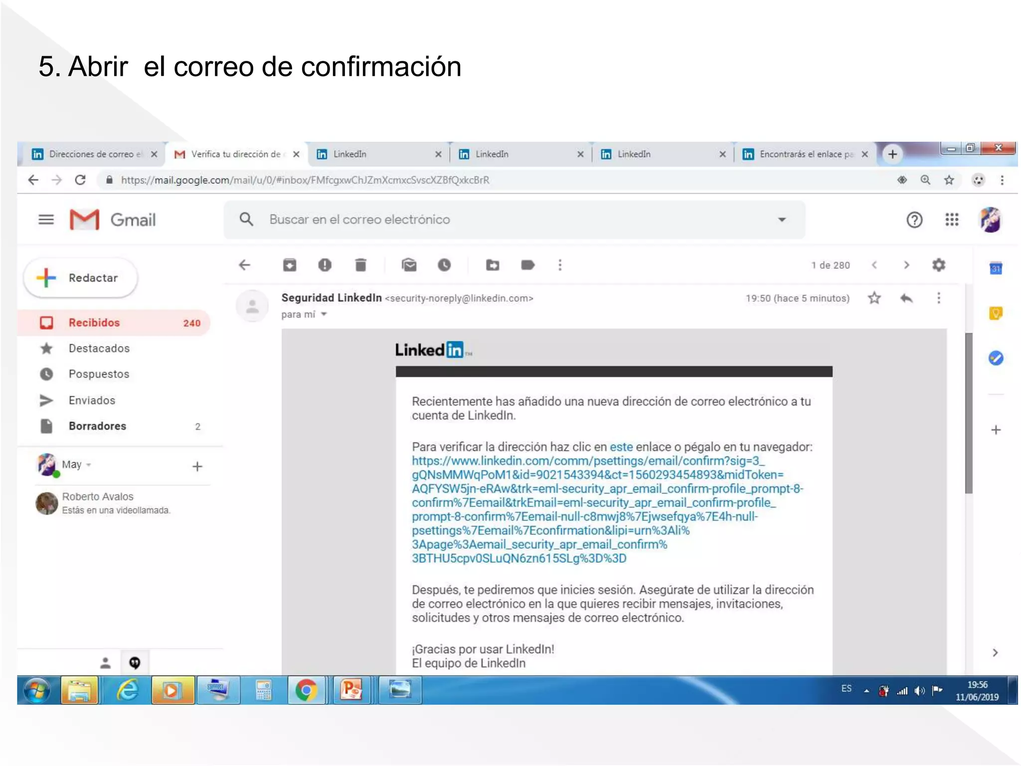 5. Abrir el correo de confirmación
 