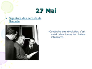 27 Mai Signature des accords de Grenelle   .-Construire une révolution, c'est aussi briser toutes les chaînes intérieures…  