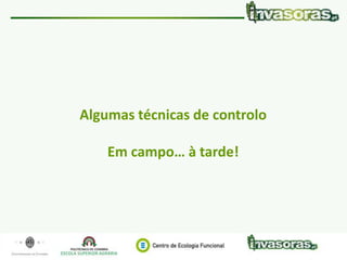Identificação e gestão de plantas invasoras|19 Junho|Maia www.invasoras.pt 13/40
Algumas técnicas de controlo
Em campo… à tarde!
 