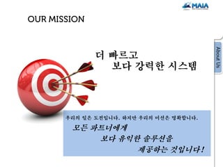 더 빠르고
         보다 강력한 시스템




우리의 일은 도전입니다. 하지만 우리의 미션은 명확합니다.

 모든 파트너에게
     보다 유익한 솔루션을
           제공하는 것입니다!
 