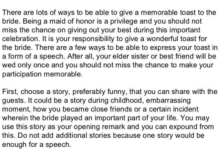 Funny bridesmaid speech example Steal the