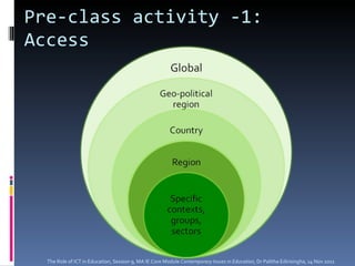 Pre-class activity -1: Access The Role of ICT in Education, Session 9, MA IE Core Module  Contemporary Issues in Education,  Dr Palitha Edirisingha, 14 Nov 2011 