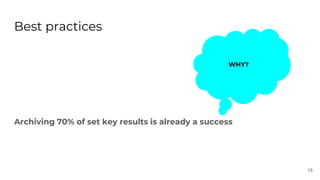 Best practices
Archiving 70% of set key results is already a success
15
WHY?
 