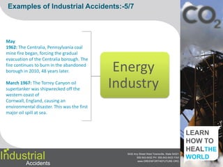 IndustrialAccidentsImpact & Elements at riskScience there is little or no warning of an industrial/chemical accidents, the loss incurred is very high. There is a huge loss to life, property, livelihood and environment. Hazardous materials in various forms can cause death, serious injury, and damage to buildings, homes and other properties. The areas close to an industrial setup are under immediate threat. People working in that industry or people residing in the neighboring areas are normally affected. There has been large number of incidents where the farmers have faced the brunt of crop loss because of the toxic gases released by the industries into the air or polluting the water.