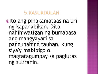 Ito ang pinakamataas na uri
ng kapanabikan. Dito
nahihiwatigan ng bumabasa
ang mangyayari sa
pangunahing tauhan, kung
siya'y mabibigo o
magtatagumpay sa paglutas
ng suliranin.
 