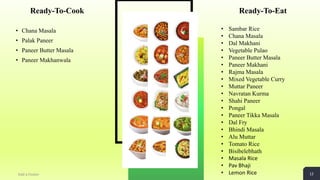 Ready-To-Cook
Add a Footer 12
Ready-To-Eat
• Chana Masala
• Palak Paneer
• Paneer Butter Masala
• Paneer Makhanwala
• Sambar Rice
• Chana Masala
• Dal Makhani
• Vegetable Pulao
• Paneer Butter Masala
• Paneer Makhani
• Rajma Masala
• Mixed Vegetable Curry
• Muttar Paneer
• Navratan Kurma
• Shahi Paneer
• Pongal
• Paneer Tikka Masala
• Dal Fry
• Bhindi Masala
• Alu Muttar
• Tomato Rice
• Bisibelebhath
• Masala Rice
• Pav Bhaji
• Lemon Rice
 