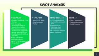 99
SWOT ANALYSIS
STRENGTH
• Healthy, Portable & Time
Saving.
• Use packaging
technology where no
preservatives added.
• Foods retains crispiness,
freshness and homemade
aroma, taste, and flavor.
• Certified with HACCP &
ISO 9002
• Easy Availability
• Affordable Rates
• MTR’s USP is quality of
its product
OPPORTUNITY
• 32% of food market
captured by processed
food
• Opportunity to
substitute other
breakfast items.
• E-commerce Platform
• Govt. Initiatives
WEAKNESS
• Need of Hot Water
• Only Vegetarian
Product
THREAT
• Other Competitors
• Customer Perception
• Health Concerns
 