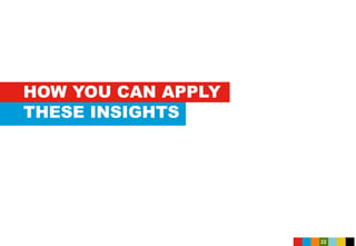 HOW YOU CAN APPLY
THESE INSIGHTS
22
 